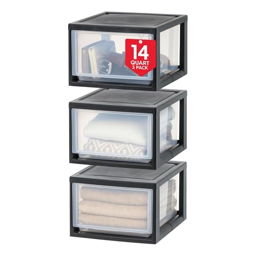 Image of IRIS USA 6 Pack Plastic Drawer Storage Organizer, Stackable Unit with Sliding Drawers for Kitchen, Bathroom, Bedroom, Office, 14.5 Quart, Black