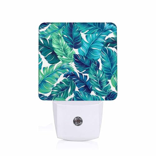 Image of LED Night Light,Green Tropical Palms Leaves LED Night Light Plug into Wall with Dusk to Dawn Light Sensor White Energy Efficient Nightlight for Bedroom Bathroom Hallway Living Room Kitchen