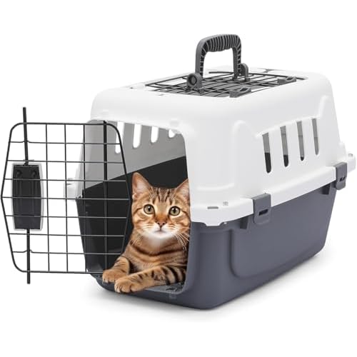 Athena Collection 18″ Hard-Sided Travel Pet Carrier for Small Dogs and Cats, Plastic Dog Crate with 2-Door Top & Front Load & Ventilation & Security Lock, Cat Dog Carrier for Pet, up to 10lbs, Grey