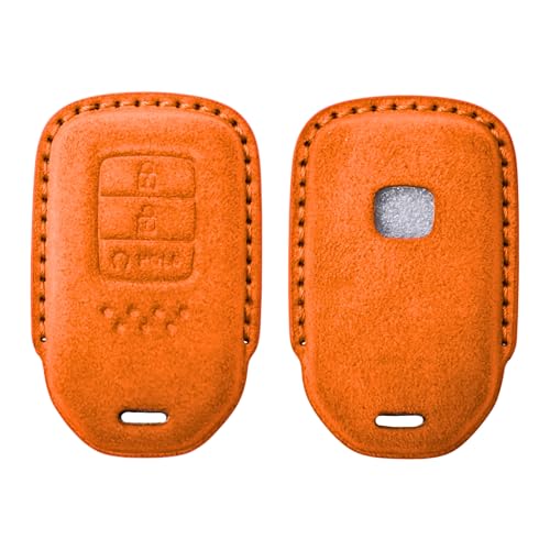 Image of KMH Alcantara Car Key Cover Compatible with Honda City, Civic, Jazz, Amaze, CR-V, WR-V, BR-V Models 3 Buttons Shell Case Holder Full Key Protector Smart Keycover (D2) Orange - Pack of 1