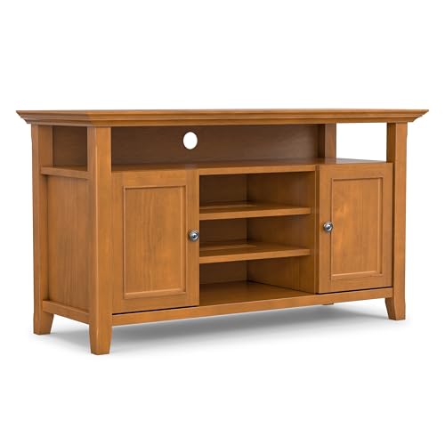 Image of SIMPLIHOME Amherst 54 inch Wide Solid Wood TV Stand in Light Golden Brown
