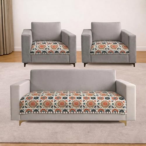 Image of Homerz Premium Printed Quilted Velvet Sofa Slip Cover Protector with Tassels, Sofa Mat, Exact Size, Antislip Cover (Mosaic, 5 (3+1+1) Seater, Half)
