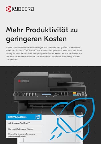 Kyocera Ecosys MA4000fx Multifunktionsdrucker Schwarz Weiss. 40 Seiten pro Minute. Drucker Scanner Kopierer, Fax, Laserdrucker Multifunktionsgerät mit Mobile-Print