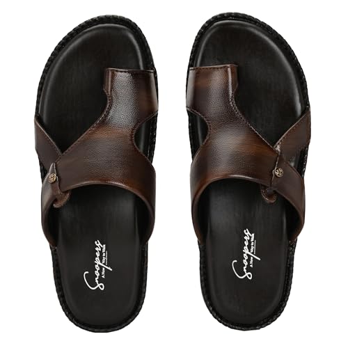 Image of Men's Leather Look Stylish Slippers with Toe Ring for Diwali, Festive & Ethnic Wear | Premium Synthetic Leather Chappals with Cushioned Footbed & Durable Anti-Slip Sole