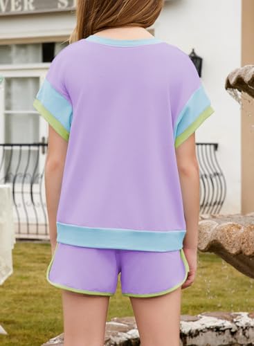 Image of blibean Girls Summer Clothes Sets Kids Colorblock Matching Outfits Size 6-15 Years