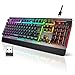 TECKNET Gaming-Tastatur Kabellos, QWERTZ-Tastatur (Deutsches Layout), Membran Tastatur mit 105 Tasten, Vollmetall-Pane, RGB Beleuchtung, Handgelenkauflage, 25 Anti-Ghosting-Tasten für Gamer & Büro