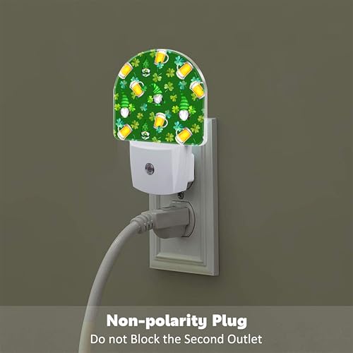 Image of Saint Patrick Day Gnomes and Clovers Night Light Plug into Wall,Irish Shamrock and Gnomes Dusk to Dawn Night Light,0.5w Energy Saving Sleep Friendly Nightlights for Kids Boys Girls Home