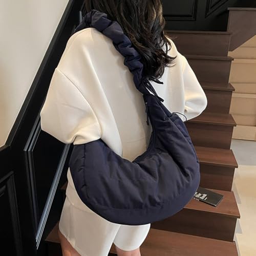 Quilted Crossbody Shoulder Bag For Women Lightweight Ruched Nylon Bag With Large Capacity Trendy Casual Satchel Purse3