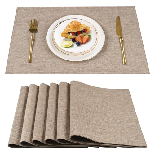 Dual-Layer Linen Style Fabric Placemats, 6-Pack...