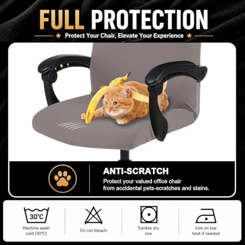 Image of Elastic Computer Chair Cover with Durable Zipper - Protective Removable Washable Universal Office Desk Chair Seat Slip Cover - Stretchy Soft Anti-dust Desk Chair Seat Protector for Dogs, Cats, Pets