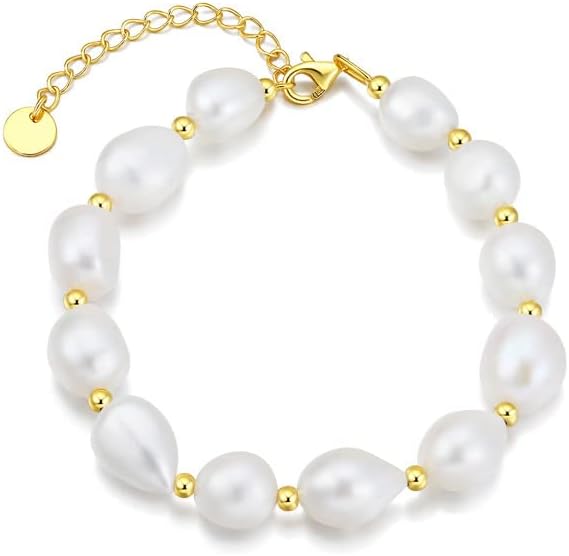 14K Gold Baroque Pearl Bracelet, Pure White Freshwater Pearl Bracelet, Beautiful Jewelry Gift for Wife, Girlfriend
