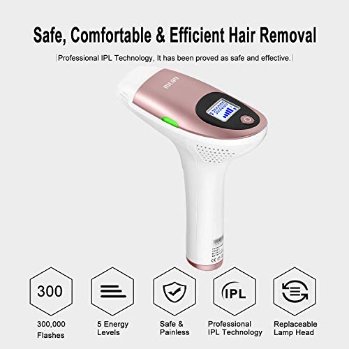 Body & Facial Laser Hair Removal for Women & Man 5 Levels for Different Skin 300000 Flashes Professional Light Epilator Painless Permanent IPL face Hair Removal Device at home