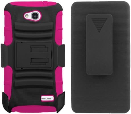 LG Optimus L70 (MS323) Black and Pink Hardcore Hybrid Kickstand Case + Holster Combo