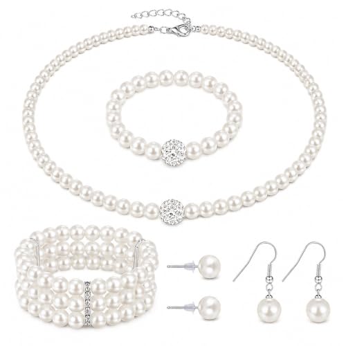 Juego de 5 joyas de perlas para el día de la boda y fiestas