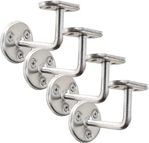 IRONTITE 4X Silver Handrail Brackets BZP Heavy Duty Banister Rail Brackets Suits Wood Or Metal Stair Banister Rails Perfectly Finishing The Look of Your Hand Rail