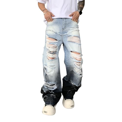Ripped Baggy Jeans for Men Stylish Wide Leg Skater Jeans Loose Fit Denim Pants