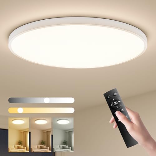 Plafon LED Techo Regulable 24W 3000K-6500K 2760LM Ø23cm IP44 Ultrafino 21mm con Mando y App Bluetooth, Lampara de Techo para Dormitorio Cocina Salón Baño (regulable/3000-6500k/Blanco, 1 Pack)