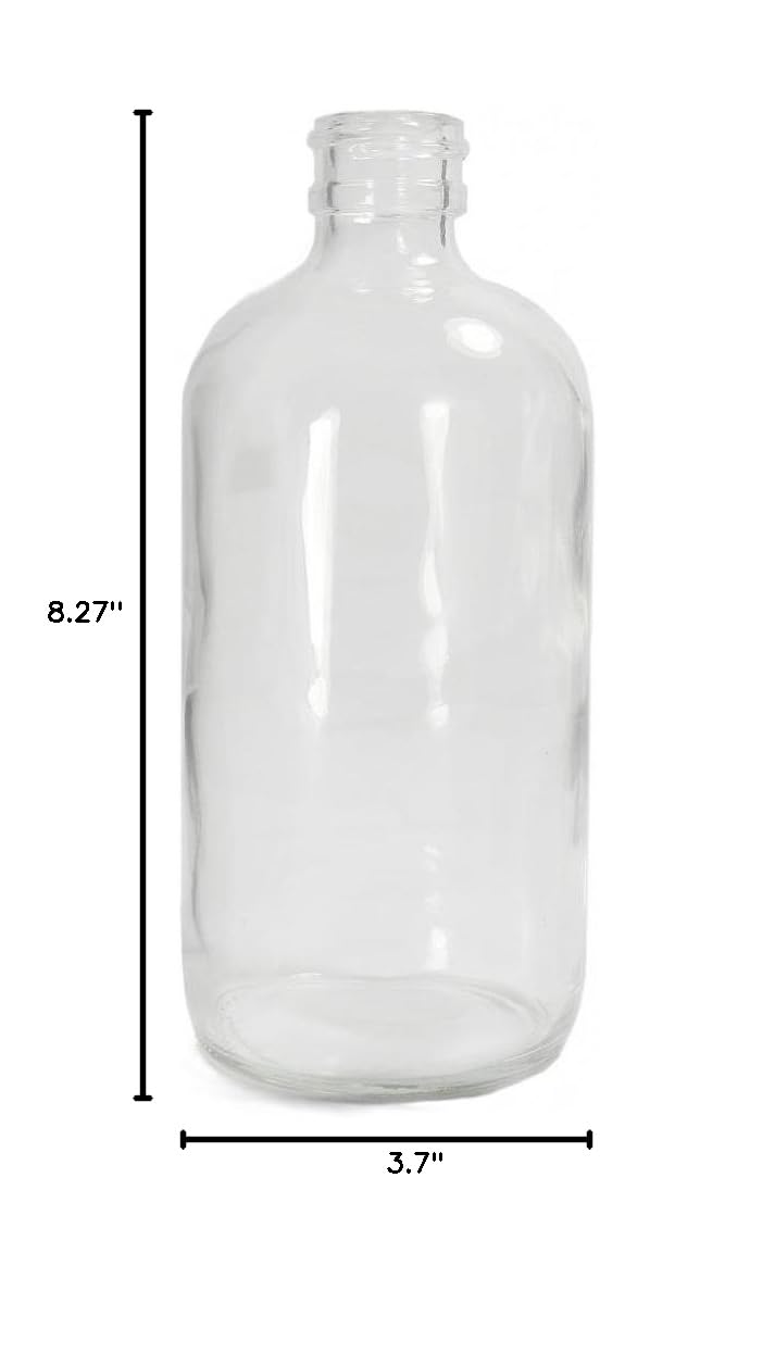 Qorpak GLC-05091 Clear Glass Boston Round Bottle with 33-400 White Polypropylene Hole Cap and Bonded PTFE/Silicone Septa, 94mm OD x 210mm Height, 32oz Capacity (Case of 12)