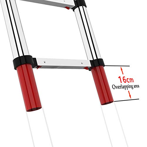 Utiiy Telescoping Ladder, 12.5 FT ONE-Button RETRACTION Aluminum Telescopic Extension Ladder, 300 lbs Rated