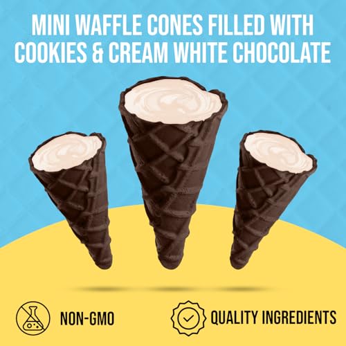 BeeMax Tiny Bites Cookies & Cream Mini Waffle Cones - 4.24oz Bag (Pack of 2) - Perfect Blend of Crispy Golden Waffle Cones & Belgian Chocolate Bliss - Bite-Size Snack for Dessert or Ice Cream Toppings