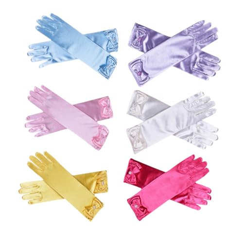 6pairs Elegant Bowknot Satin Gloves for Boys and Girls Dance Party Accessories Flower Girl Outfit Comfortable Fit for Weddings and Special Occasions