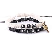 MJartoria Couples Bracelets, Personalized Matching Bracelets for Couples His and Hers, Handmade Rope Braided Rhinestone, Stainless Steel Bracelets for Lover BFF Bracelets for 2