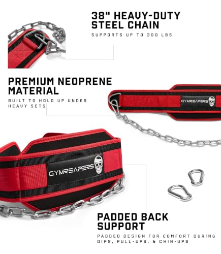 Image of Gymreapers Dip Belt With Chain For Weightlifting, Pull Ups, Dips - Heavy Duty Steel Chain For Added Weight Training
