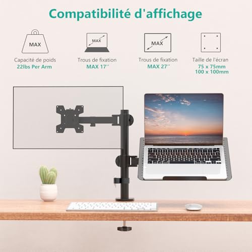 Support pour ordinateur portable et moniteur pour bureau epure
