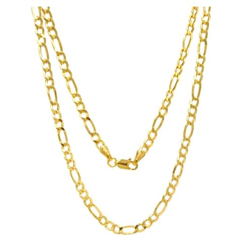 JEWELHEART 14K Real Gold Figaro Chain - 4.1mm Diamond Cut Cuban Link Figaro Necklace For Men - Dainty Yellow Gold Pendant Necklace For Women with Lobster Clasp 16" Cover