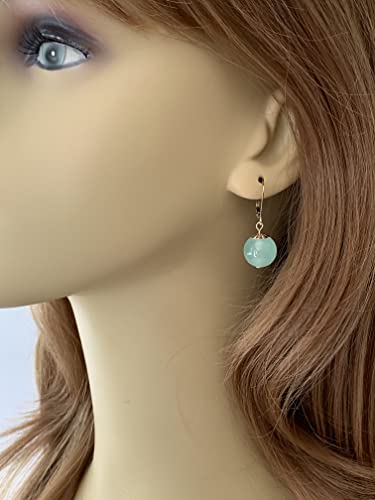 Green Jade Dangle Earrings On 14K Gold Filled Leverbacks For Women Handmade #TOP1