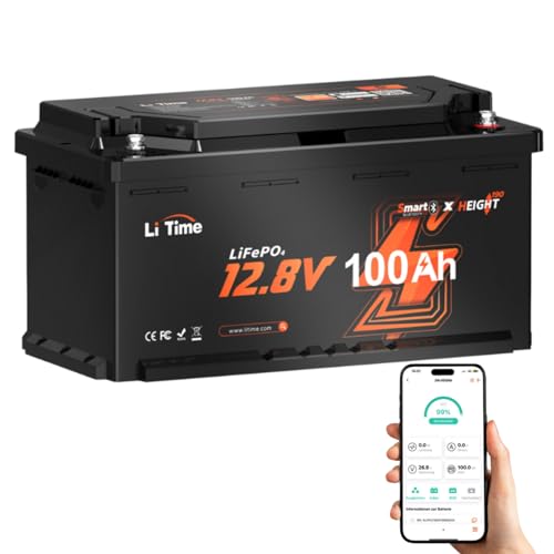 LiTime 12V 100Ah LiFePO4 Batterie Bluetooth H190, Wohnmobil-Untersitz DIN H8 L5 Größe Gruppe 49, 100A BMS...