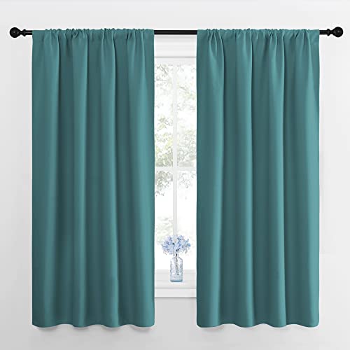 NICETOWN Window Curtains Blackout Drapes - Thermal Insulated Solid Rod Pocket Blackout Curtains/Draperies for Living Room (Sea Teal, 1 Pair, 42 by 63-Inch) Sea Teal 42"W x 63"L (Pack of 2)