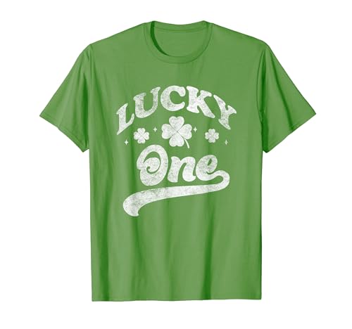 Lucky One With Shamrock St Patricks Day Family Distressed T-Shirt