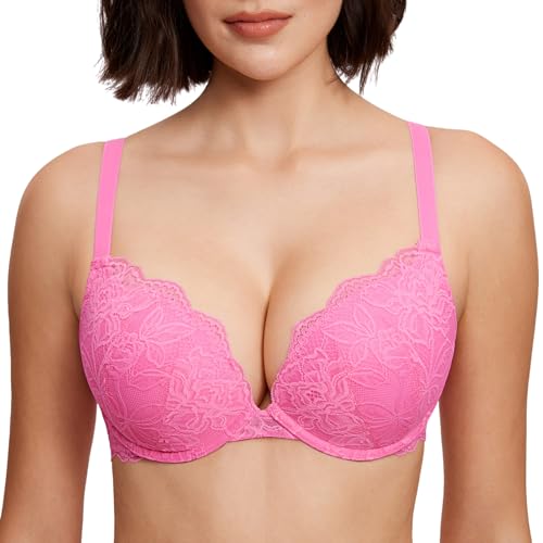 Image of DOBREVA Women's Push Up Lace Bra Underwire Plunge Full Coverage Bras Sexy Plus Size Support