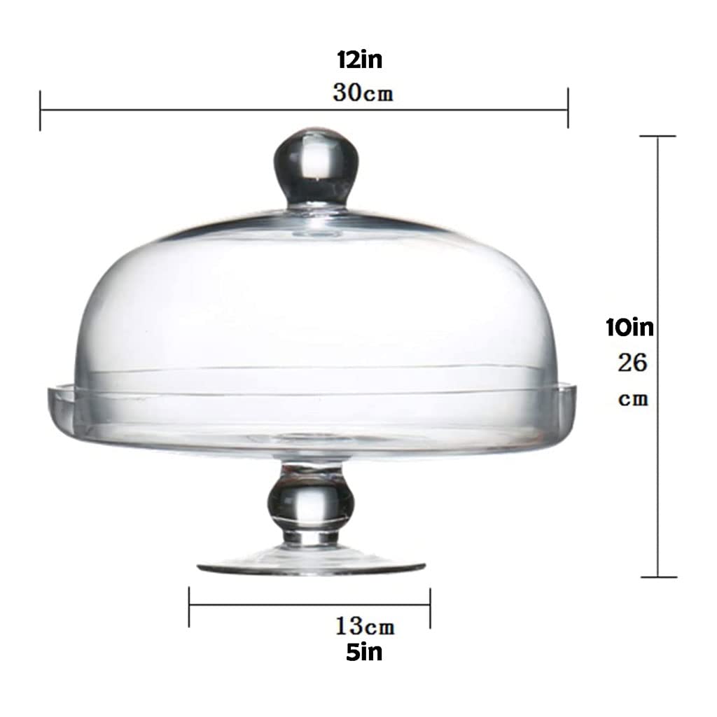 Glazen taartstandaard met koepelvormige deksel Ronde doorzichtige serveerschaal en taartplaat Transparant 12 inch Cupcake Veggie Platter voor Dessert Chips & Dip
