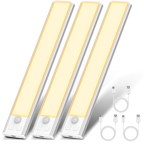 OUILA Luz de Armario con Sensor Movimiento 3000K Recargable Luz Nocturna,20.5CM Regulable Lampara LED Adhesiva para …
