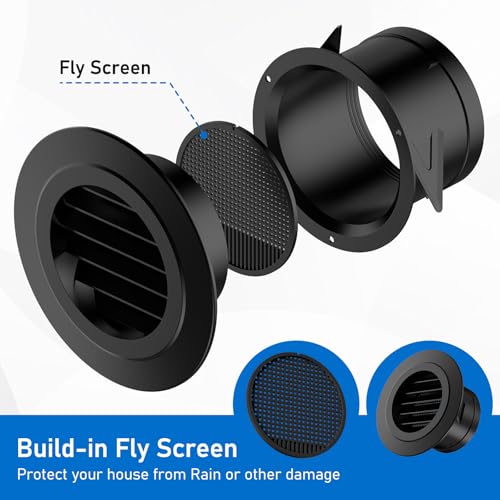Image of Hon&Guan Soffit Vent 4 Inch with Built-in Fly Screen for Home, Black 1 Pack