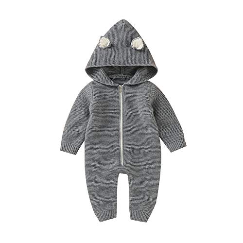 VICROAD Baby Strampler mit Kapuze für Neugeborene Mädchen Jungen Einteiler Warm Pullover Reißverschluss Overall