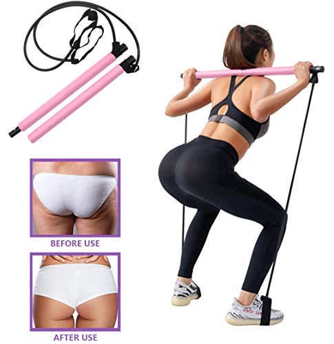 RIFFUE Portable Pilates Bar Kit with Resistance Band Portable Pilates for Total Body Workout Yoga Exercise Pilates with Foot Loop for Yoga, Stretch, Sculpt, Twisting, Sit-Up