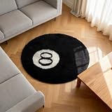 Dywan bilardowy z 8 kulami, okrągły, 60 x 60 cm, 8 piłek, z mikrofibry, tufting, miękki, antypoślizgowy, czarny, bilardowy, nadaje się do prania, fajny dywan do salonu, sypialni, pokoju młodzieżowego