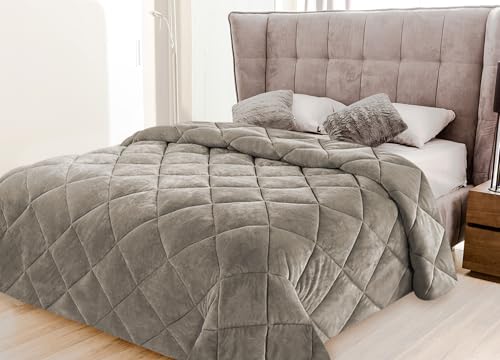 IlGruppone Trapunta Elegante Matrimoniale In Velluto Piumone Invernale Effetto Piuma 600 Gr/Mq Piumino Caldo Due Piazze Inverno Coperta Duck Friendly Prodotto Italiano - Tortora
