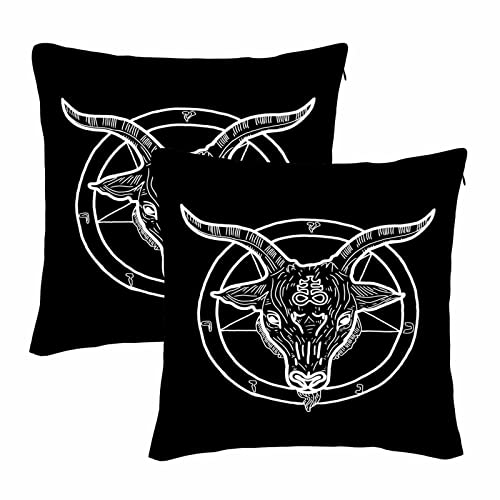 Wondertify Pentagram Demon Throw Pillow Covers Baphomet Satanic Goat Head Symbol Tattoo Square Pillow Cases Set Of 2 For Decorative Cushion Bed Couch Sofa White Black 18"X18" #TOP20