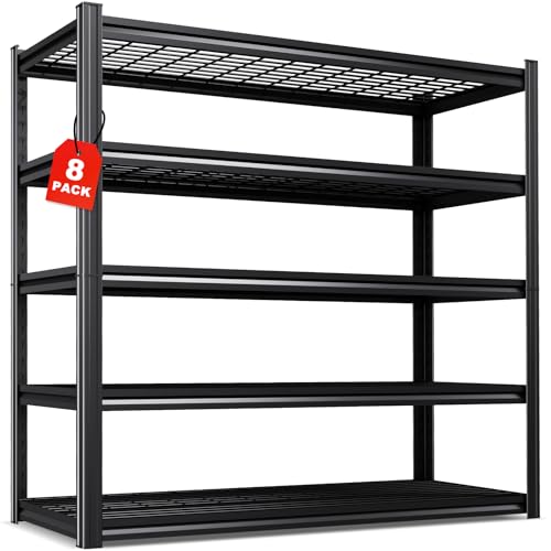 Image of Set of 8 Garage Shelving-3500 lbs 5 Tier Storage Shelves,Adjustable Heavy Duty Metal Shelving Unit and Storage Large Wire Rack,Utility Steel Shelf for Warehouse Industrial Pantry Basement -72 inchx59 inchx20 inch