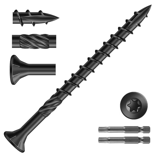 Image of #10 x 2-1 /2 inch Deck Screws (636Pcs) 8lb. Carbon Steel, Black, Flat Head, Rust Resistant epoxy Coated, with T25 Star Bit