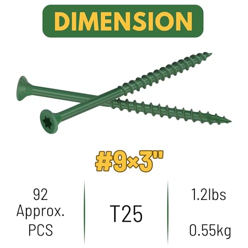 Image of WELLOCKS #9 x 3 in Green Deck Screws, 1.2 lbs with T25 Bit | Rust Resistant Green Deck Screws for Outdoor Wood Fence, Decking, Repairs, and Treated Lumber Projects.