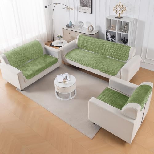 Image of HOKIPO Quilted Sofa Cover 6 Seater Set - Washable 3+2+1 Sofa Panel for Seat & Back | 'Quilt Classic' Green (IN-927+926+925 * 2-GRN)