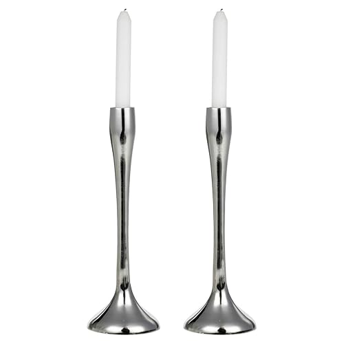 Urbnliving 2X Silver Large 26/31Cm Tall Metal Candle Taper Stand Holder Candlesticks Set For Candlelight Dinner Table Centrepiece Mantel Wedding Decorative Decor Christmas Party Housewarming Gift (2X Silver Large)