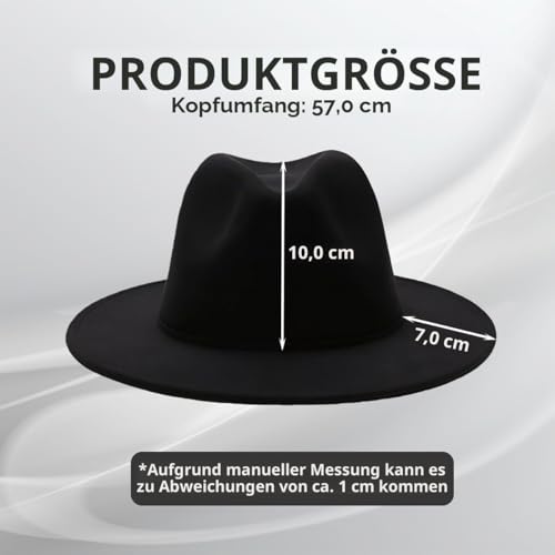 OHEETU Klassischer schwarzer Fedora-Hut mit breiter Krempe, Filz-Panama-Hüte, Unisex, Jazz-Kirche-Derby-Kappe für Hochzeit, Party, Alltag