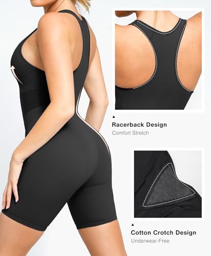 Popilush Shapewear Romper Shorts Romper for Women Bodycon Jumpsuit Workout Romper Racerback Black M - image 3