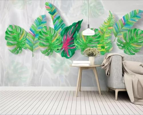XLMING Hoja De Planta Pintada A Mano Con Un Sencillo Motivo De Mármol 3D Papel Pintado Tapiz Oficina Comedor Sofá Dormitorio Sala Estar TV Fondo de Pantalla-350cm×256cm
